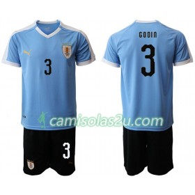 Camisolas de Futebol Uruguai Diego Godin 3 Criança Equipamento Principal 2019/20 Manga Curta